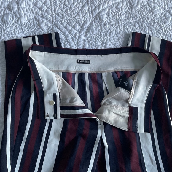 EXPRESS Women's MAROON/NAVY/White Striped High Rise Wide Leg Pants Trousers - Picture 12 of 12